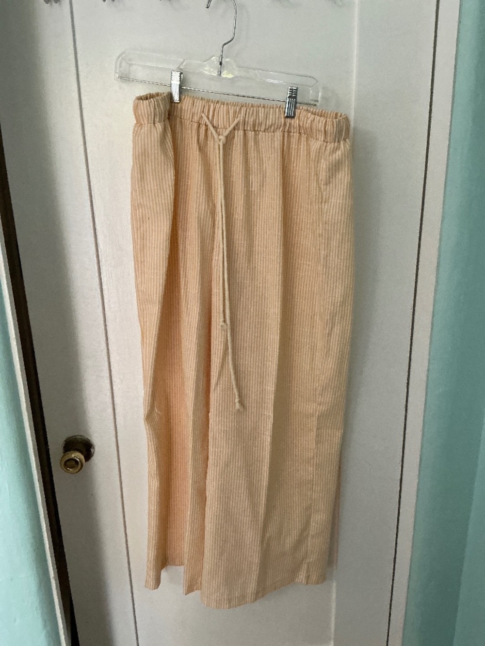 1XL Yellow Stripe Wide Leg Pants | Boho Linen Blend Pull-On Lightweight Pants